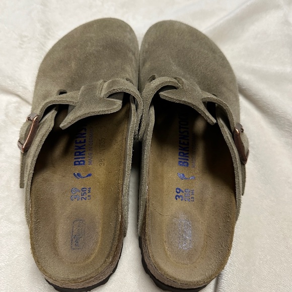 Birkenstock Boston Soft Footbed Suede Leather Clogs, Taupe, Size EU 39 Narrow - Picture 3 of 5